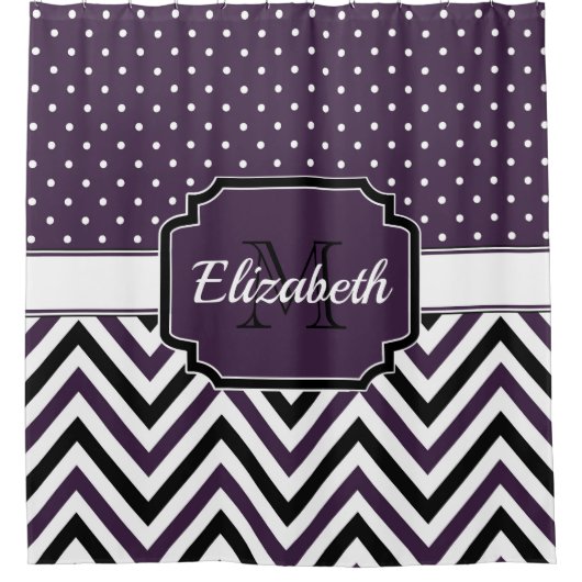 Paarse Stippen en Chevrons Douchegordijn (Voorkant)