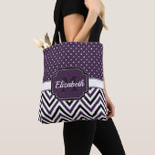 Paarse Stippen en Chevrons Tote Bag (Dichtbij)