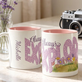 Paarse Stippen Met Aquarel Tuin Tweekleurige Koffiemok