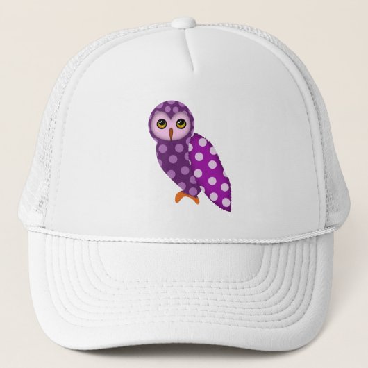 Paarse Stippen Muts van een Cute Uil Trucker Pet (Voorkant)