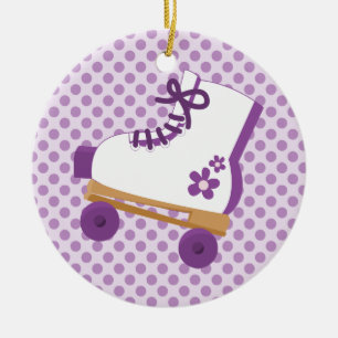 Paarse Stippen Roller Schaats Birthday Ornament