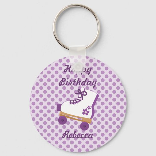 Paarse Stippen Roller Schaats Birthday Sleutelhang Sleutelhanger (Voorkant)