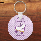 Paarse Stippen Roller Schaats Birthday Sleutelhang Sleutelhanger (Voorkant)