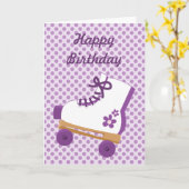 Paarse Stippen Roller Schaats Verjaardag Kaart (Gele Bloem)