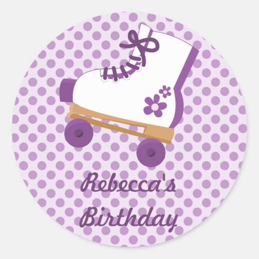 Paarse Stippen Roller Schaats Verjaardag Stickers (Voorkant)