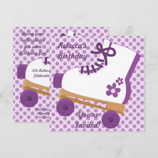 Paarse Stippen - Schaats van Birthday - partijuitn Kaart (Voorkant / Achterkant)