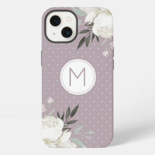 Paarse Stippen Witte Roos Bloemige Monogram iPhone 13 Hoesje
