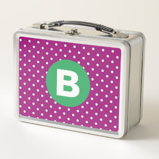 Paarse Stippenpatroon Groene Monogram