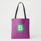 Paarse Stippenpatroon Groene Monogram Tote Bag (Voorkant)