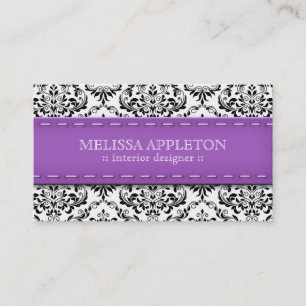 Paarse Stitched Damask Interior Designer Visitekaartje