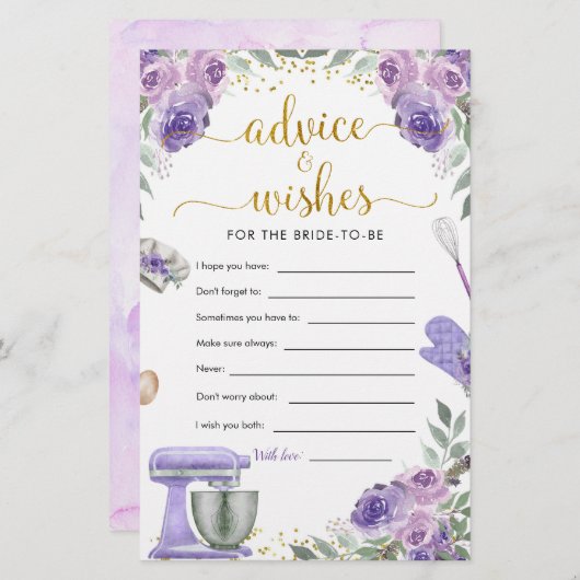 Paarse 'Stock the Kitchen' Bruiloft Borrel Adviesk (Voorkant / Achterkant)