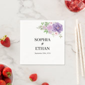 Paarse Stof Roze Bloemige Bruiloft Servet (Insitu)