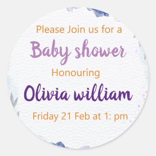 Paarse & Stoffige Blauwe Baby Bloom Ronde Sticker (Voorkant)