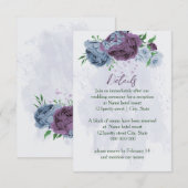 Paarse stoffige blauwe bloemen bruiloft details informatiekaartje (Voorkant / Achterkant)