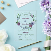 Paarse stoffige blauwe bloemen groene bladeren bru acryl uitnodigingen (Insitu (Huwelijk))