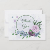 Paarse stoffige blauwe bloemen groene bladeren bru bedankkaart (Voorkant)