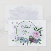 Paarse stoffige blauwe bloemen groene bladeren bru bedankkaart (Voorkant / Achterkant)