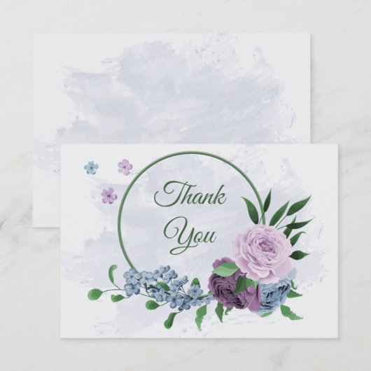 Paarse stoffige blauwe bloemen groene bladeren bru bedankkaart (Voorkant / Achterkant)