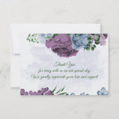 Paarse stoffige blauwe bloemen groene bladeren bru bedankkaart (Voorkant)