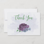 Paarse stoffige blauwe bloemen groene bladeren bru bedankkaart (Achterkant)