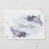 Paarse stoffige blauwe bloemen groene bladeren bru bedankkaart (Voorkant)