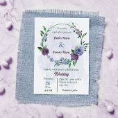 Paarse stoffige blauwe bloemen groene bladeren bru kaart