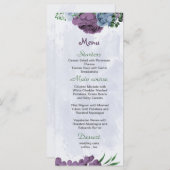 Paarse stoffige blauwe bloemen groene bladeren bru menu (Voorkant / Achterkant)