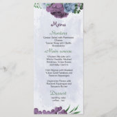 Paarse stoffige blauwe bloemen groene bladeren bru menu (Voorkant)