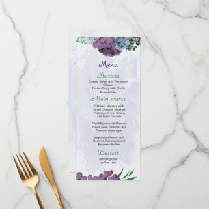 Paarse stoffige blauwe bloemen groene bladeren bru menu