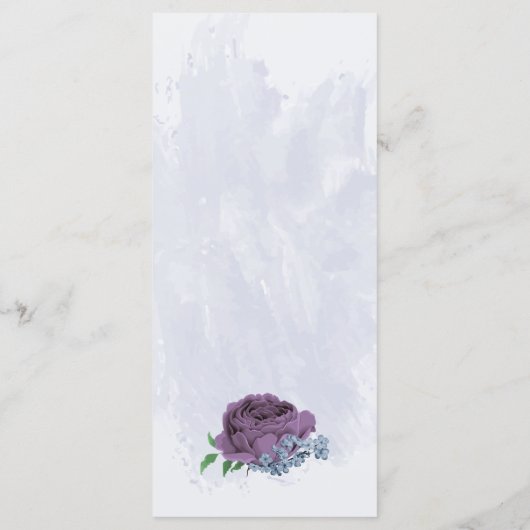 Paarse stoffige blauwe bloemen groene bladeren bru menu (Achterkant)