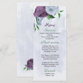 Paarse stoffige blauwe bloemen groene bladeren bru menu (Voorkant / Achterkant)