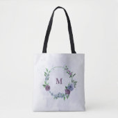 Paarse stoffige blauwe bloemen tote bag (Voorkant)