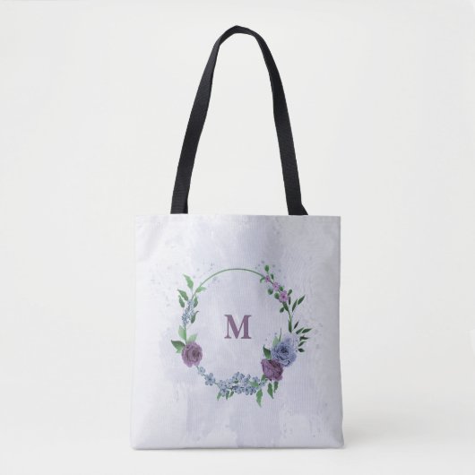 Paarse stoffige blauwe bloemen tote bag (Voorkant)