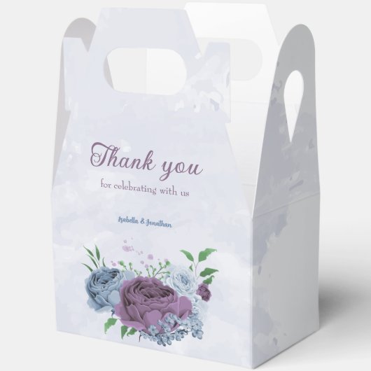 Paarse stoffige blauwe bloemenbruiloft bedankdoosjes (Open)