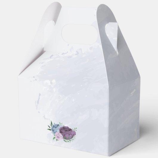 Paarse stoffige blauwe bloemenbruiloft bedankdoosjes (Achterkant)