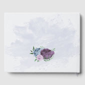 Paarse stoffige blauwe bloemenbruiloft gastenboek (Achterkant)