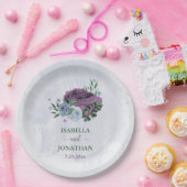 Paarse stoffige blauwe bloemenbruiloft papieren bordje (Feest)