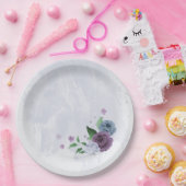 Paarse stoffige blauwe bloemenbruiloft papieren bordje (Feest)