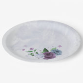 Paarse stoffige blauwe bloemenbruiloft papieren bordje (Gekanteld)