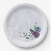 Paarse stoffige blauwe bloemenbruiloft papieren bordje (Voorkant)