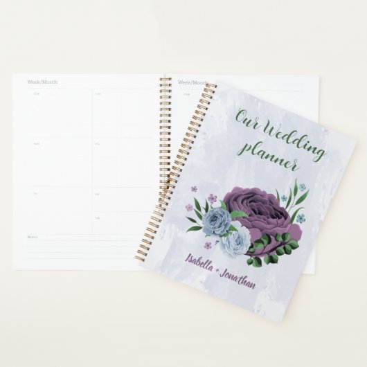 Paarse stoffige blauwe bloemenbruiloft planner (Display)