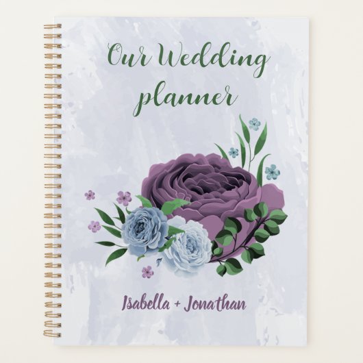 Paarse stoffige blauwe bloemenbruiloft planner (Voorkant)