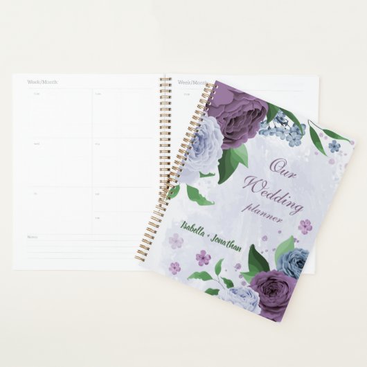 Paarse stoffige blauwe bloemenbruiloft planner (Display)