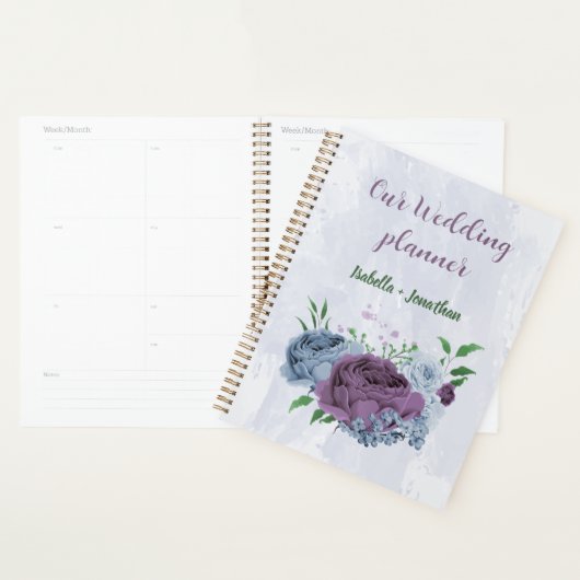 Paarse stoffige blauwe bloemenbruiloft planner (Display)