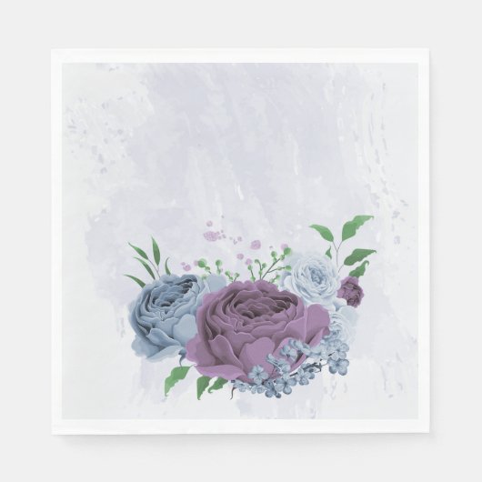 Paarse stoffige blauwe bloemenbruiloft servet (Voorkant)