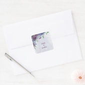 Paarse & stoffige blauwe bloemenbruiloft vierkante sticker (Envelop)