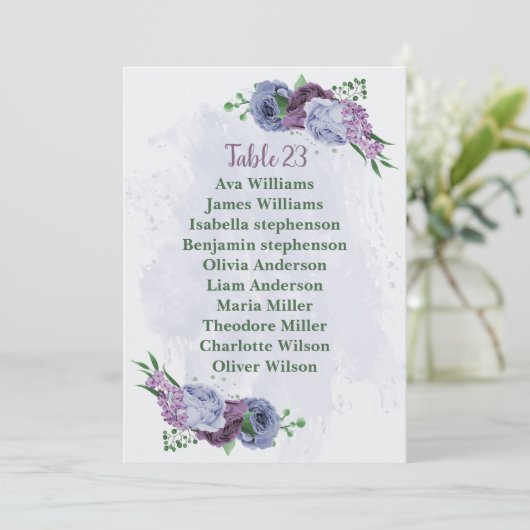 Paarse stoffige blauwe bloemenstoelenkaart kaart (Staand voorkant)