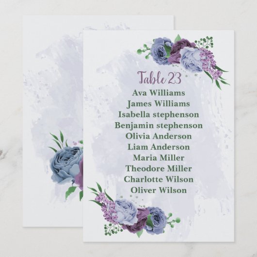 Paarse stoffige blauwe bloemenstoelenkaart kaart (Voorkant / Achterkant)