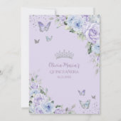 Paarse stoffige blauwe bloemenvlinders Quinceañera Kaart (Achterkant)