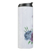 Paarse stoffige blauwe bloemige bruiloft  thermosbeker (Gedraaid links)